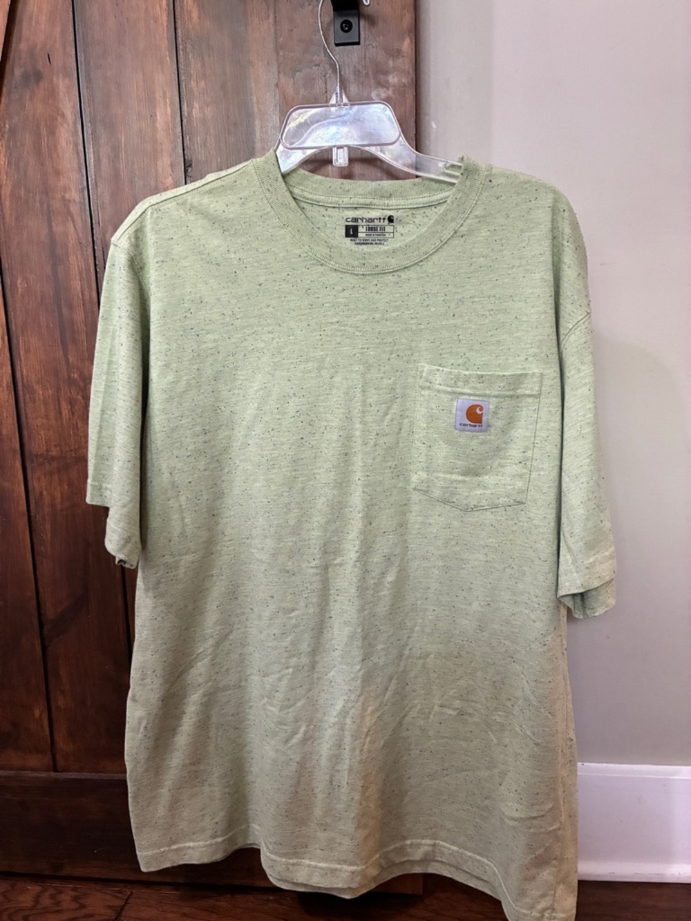 Carhartt Men's T-Shirt Loose Fit L Mint Green Crew Neck Pocket Logo